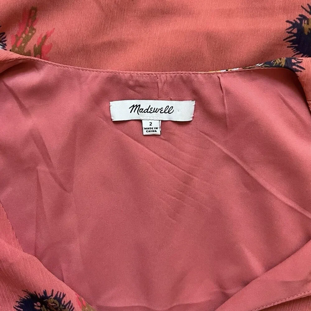 Madewell Posy Cactus Flower Burnt Orange Ruffle Dress Size 2 Summer Fall Wedding - Picture 6 of 8